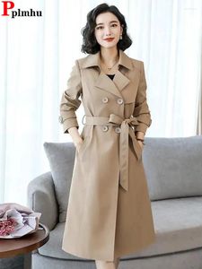 Kadın Trençkotları Yüksek Sınıf Khaki Uzun Resmi Bulbalı Kadın Ceketleri Çift Kesilmiş İş Giyim Lady Spring Fall Chaquetas