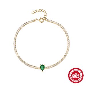 Bezauberndes Damen-Armband aus 925er-Silber, gelb vergoldet, mit blinkenden CZ-Wassertropfen-Tennis-Armband für Mädchen und Frauen, schönes Geschenk