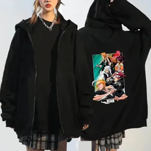 Herr hoodies anime blekmedel Kurosaki ichigo tryck hoodie män kvinnliga tröjor med dragkedja harajuku unisex långärmad pullover zip jacka