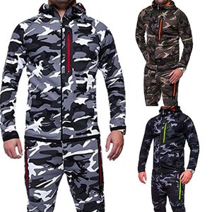 2PC Camouflage Jacket Tracksuits Set Male Camo Printed Men's Tracksuit Top Pants Suits Hoodie Coat Trousers Track Suit Spring243o
