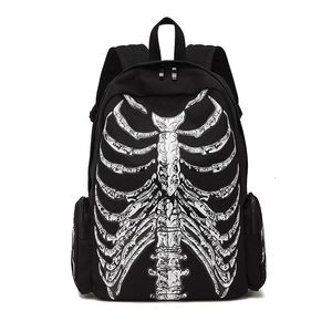 Okul çantaları jierotyx tuval backpack cadılar bayramı çok fonksiyonlu okul çantaları unisex kafatası iskeleti baskılı sırt çantası gotik tasarımcı seyahat çantası 231016