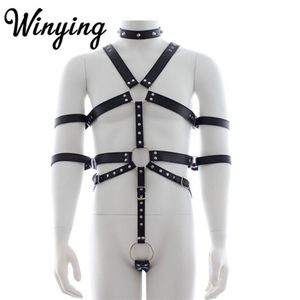 Cinture regolabili per tutto il corpo in pelle PU da uomo sexy Restrizioni Set Cinghie erotiche maschili Costume gay BDSM Bondage Reggiseni Sets261G