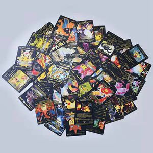 55 PCS POKEMON Carte nere Carte rare assortite Deck Box Pacchetti da collezione POKEMON TCG Carte rare V Vmax EX Carte base per bambini e adulti Gameplay intellettuale