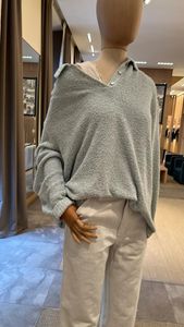 Womens Sweaters Winter loro piana Casual Light Blue Lapel Long Sleeve Cashmere Knit Tops