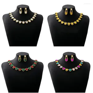 Chains Cross Border Luxury Oval Square Jewelry Set Flower Dinner Bride Accessories Necklace Retro Earrings