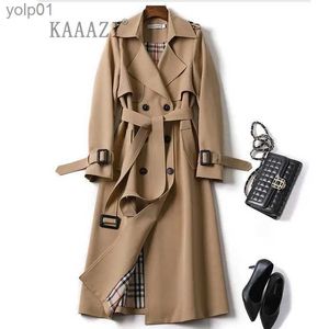 Jaquetas femininas Kaaazi inverno camisa longa vestido mulheres marrom windbreak trench coat coreano plus tamanho grande casual outerwear espessamento moda 4xll231016