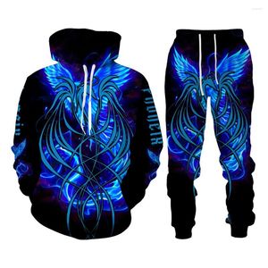 Tute da uomo Felpa con cappuccio con stampa completa del tatuaggio Phoenix è adatta per abbigliamento sportivo Felpa a maniche lunghe Pantaloni sportivi Collezione Street Wear