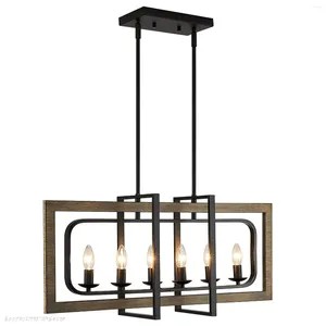 Chandeliers Vintage Black Industrial Chandelier Wood Living Room Bedroom Kitchen Retro Farmhouse Indoor Home Decor Light