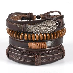 Charm Bracelets Trend Cowhide Bracelet Hand-woven Beaded Multi-layer Men's Leather Fashion Personality Angel Wing Jewel