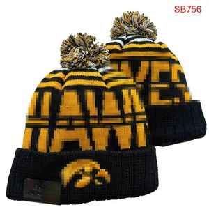 Bonés masculinos NCAA Chapéus Todas as 32 equipes de malha com punhos Pom Iowa gorros listrados de lã lateral quente EUA faculdade esporte chapéu de malha hóquei Hawkeyes gorro para mulheres