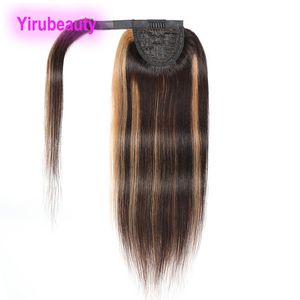 P4/27 Piano Color Brazilian Human Hair Ponytails Straight Hook And Loop Peruvian Malaysian 14-24inch Hair Extensions