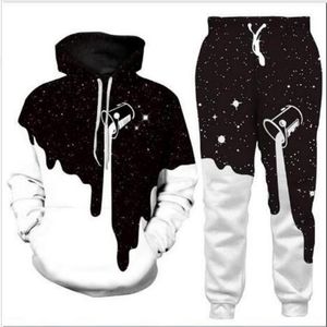 Neue Männer Frauen Space Galaxy Milk Dripping Lustige 3D-Druck Mode Trainingsanzüge Rundhalsausschnitt Hip Hop Sweatshirt und Hosen 2 Stück Set Hoodie312H