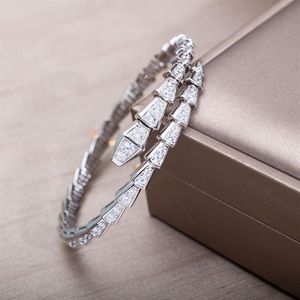 Designer Bracelets Luxury Silver Torque Bangle Bamboo Bone Bracelets For Women Adjustable Serpentine Full Diamonds Bracelet 3 Colo275v