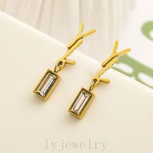 Baumelnde vergoldete Ohrstecker für Frauen, Diamantohrringe, beliebte einfache Designer-Ohrringe, Hochzeit, Braut, Schmuck, Geschenk, 3 Farben, einfacher Buchstabe ZL074