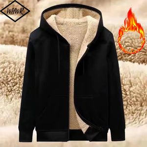 Herrläder faux vinter förtjockar män blixtned jackor lambwool varm zip upp hoodies långärmad fleece tröjor casual hooded tops 231016