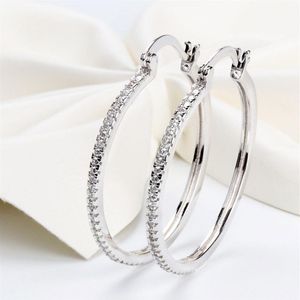 Hög kvalitet 925 Sterling Silver Big Hoop Earring Full Cz Diamond Fashion Bad Girl Jewelry Party Earrings283e