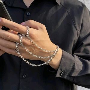 Bracciale con dito collegato a catena in metallo moda per uomo Hip-Hop maschio Stree personalità mano indietro gioielli 2 Uah