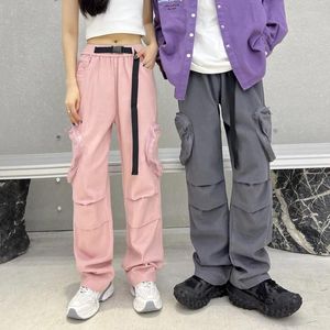 Herrbyxor 2023 Autumn Unisex Solid Color Loose Tract Trousers Girl Haruku Straight Oversize Pant Hiphop Elastic Midje Sweatpants