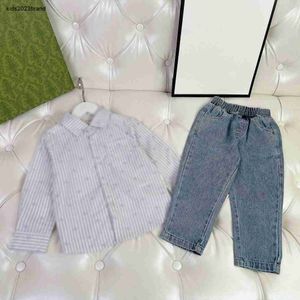 new Tracksuits for boy and girl autumn baby clothes Size 100-150 CM Striped lapel shirt and elastic waist jeans Oct15