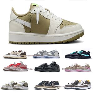 Kids Inside Out Buty do koszykówki Niemowlęta Neutralne oliwne czarno-żagle Lemon Twist Buty J 1S Low Cut OG 1s Flight Club 1 Khaki Sneaker Toddlers Baby Children Footwear