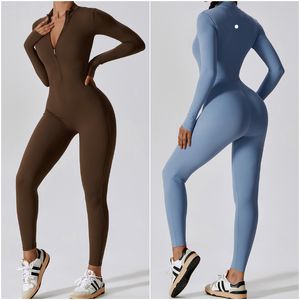 8306 Womens Jumpsuit Yoga Outfits Jumpsuits långärmad nära passande dans långa byxor andningsbara leggings långa byxa dragkedja tights