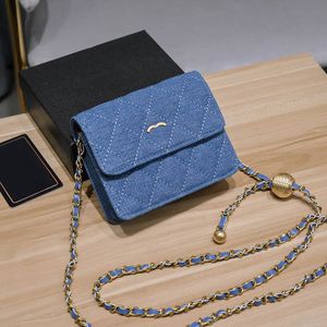 Mini Golden Ball Women Flap Wallet Adjustable Chain Classic Diamond Lattice Leather Denim Luxury Handbag Evening Clutch Designer Wallet Coin Purse Fanny Pack 12CM