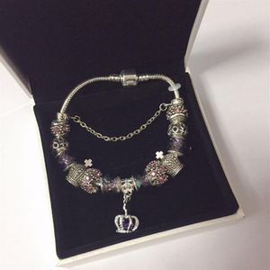 16 17 18 19 20 21CM Charm Bracelet 925 Silver plated Bracelets Royal Crown Accessories Purple Crystal Bead different color Diy Wed2485