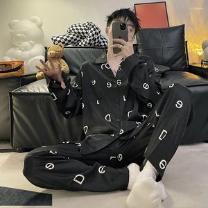 Pijamas masculinos homem homewear pijamas de seda real camisola impressão pijama tamanho grande pijamas de mangas compridas calças