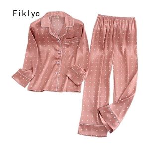 Fiklyc underwear spring autumn long sleeve & pants turndown satin pajamas sets pizama damska night suits huispak Y2004252712