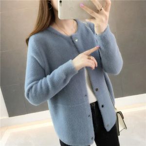 Mink Fur Autumn and Winter Sweater Coat 2023 New Women's Loose Velvet Långärmad Cardigan Kvinna Säljs färgjacka topp