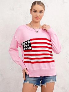 Kadın Sweaters Sonbahar Kış Örgü Sonbahar Gevşek Bayrak Baskı Uzun Kol Mürettebat Krep Jumörleri Sıradan Baggy Triko