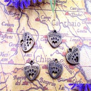 Charms 60Pcs-- Friend Charms Antique Bronze Tone With Heart Dog Paw Charm Pendants 15X15Mm336L Jewelry Jewelry Findings Components Dheiz