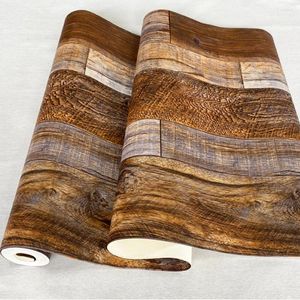 Wallpapers Vintage Faux Wood Panel Wallpaper Roll Retro Brown PVC Cafe Bar Background Decor Vertical Stripe Wall Paper