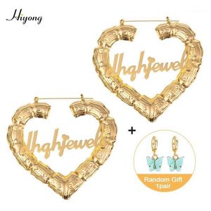 70 90mm Custom Earrings Love shape Hiphop Bamboo Hoop Earrings Customizable Heart Customize Name for Women Girls1201p