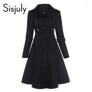 Women's Jackets Sisjuly Women Coat Wool Winter Black Vintage Gothic Slim Elegant Overcoat Casual Lace Up Long Retro Button Female Trench