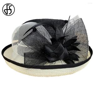 Береты FS, летние черные цилиндры для женщин, свадебные и британские ретро-шляпы с загнутыми полями, женская уличная универсальная солнцезащитная кепка
