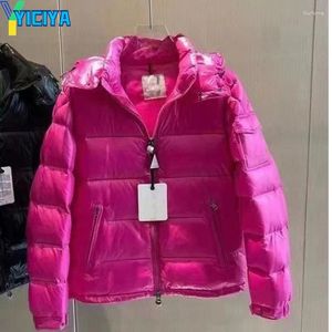 Jaquetas femininas Yiciya com capuz para baixo jaqueta moncl marca rosa vermelho oversize bombardeiro mulheres inverno de alta qualidade varsity feminino casaco americano