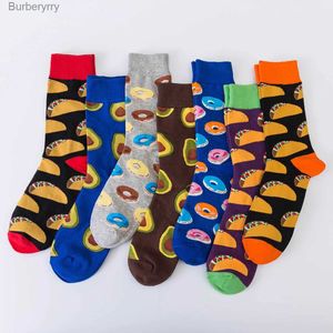 Erkek Çoraplar 7 Çift Moda Renkli Pamuklu Erkekler Gıda Serisi Donut Avokado Suşi Erkekler İçin Mutlu Komik Dropshippingl231016