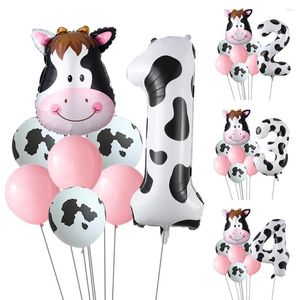 Party Decoration 8st Western Cow Print rosa ballonger med 40 tum 1-9 folienummer flickor födelsedag cowboy baby gård tema