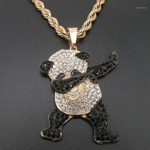Hänge halsband guld färg strass lyxig hip hop dans rolig djur panda is ut sten för mens smycken gåvor1247b