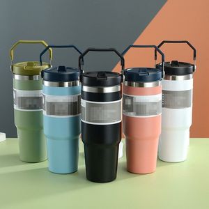 Ny vattenflaska med logotyp 30oz kopp isolerat rostfritt stål utomhus stor kapacitet Tumbler återanvändbar läcksäker flip cup