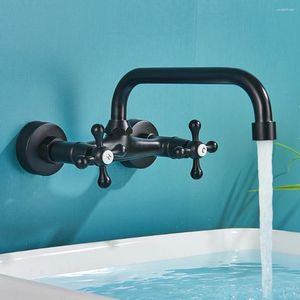 Bathroom Sink Faucets Vidric Black Basin Faucet 360 Degree Rotating Spout And Cold Two-handle Wall Mounted Kitchen