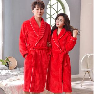 Women's Sleepwear Est Thicken Warm Soft Flannel Robe Couples Winter Long Bathrobe Sexy V-Neck Women Kimono Nightgown Lounge Bath