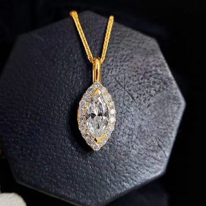 Naszyjniki wiszące szjinao 5*10 mm 1ct Naszyjnik markizowy dla kobiet certyfikat żółty złoto luksusowa biżuteria ślubna Wysoka jakość 231013