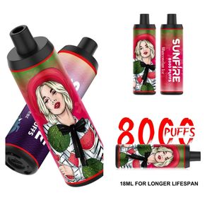 E CIG Frete grátis Disponível de cigarro eletrônico Sunfire 8000 Bobina de malha Puff Pump 8k 8k 0mg 20mg 30mg 50mg 18ml E líquido POD Best Sale E Cigs 600mAh Vapes de bateria