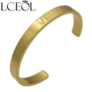 Bangle LCEOL Titânio Aço Inoxidável Algarismos Romanos Cor Dourada Pulseiras Love Letter Pulseira Homens Mulheres Open Bangles1280r