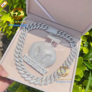 Iced Out Fashion Jewelry 925 Sterling Silver Necklace For Men VVS Moissanite Diamond Cuban Link Chain