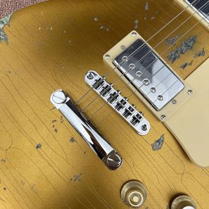 Guitarra elétrica com acabamento nitro, tampo dourado, corpo e pescoço, encadernação de trastes, ponte Tune-o-Matic, fábrica, navio livre 00