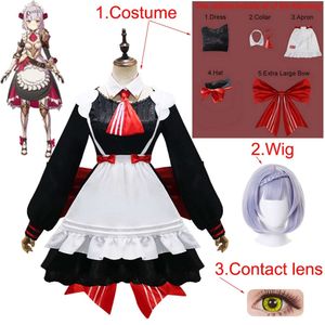 Genshin Impact Noelle Cosplay Costume Halloween Dress for Women Carnival Anime Lolita Maid Uniform Hat och stor båge