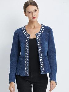 Damenjacken FMFSSOM 2023 Ankunft Frühling Herbst Denim Vintage Diamanten Casual Mantel Kurze Jacke Oberbekleidung Jeans